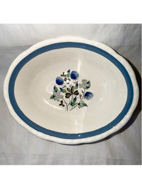Rare HTF Vintage Alfred Meakin England 9” Oval Serving Bowl Blue Clover Pattern